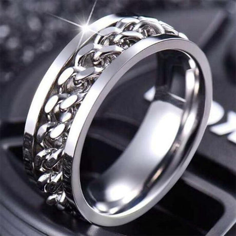Spinner Rings Mens Womens Fidget Rotating Ring Silver Stainless Steel Size 12 - Black