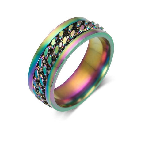 Spinner Rings Mens Womens Fidget Rotating Ring Silver Stainless Steel Size 11 - Rainbow