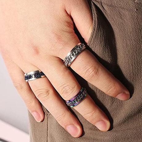 Spinner Rings Mens Womens Fidget Rotating Ring Silver Stainless Steel Size 10 - Silver