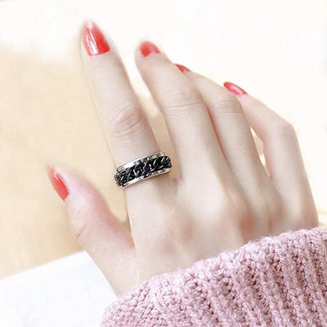 Spinner Rings Mens Womens Fidget Rotating Ring Silver Stainless Steel Size 11 - Silver