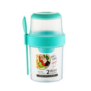 Double Plastic Salad Cup with Fork Sealed Breakfast Container for On-the-Go Meal - 760ml-Green