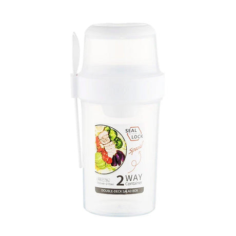 Double Plastic Salad Cup with Fork Sealed Breakfast Container for On-the-Go Meal - 760ml-Pink