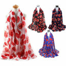 Women Ladies Poppy Print Floral Scarf Remembrance Day Poppies Scarves Wrap Shawl - Royal Blue