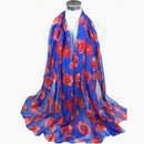 Women Ladies Poppy Print Floral Scarf Remembrance Day Poppies Scarves Wrap Shawl - Royal Blue