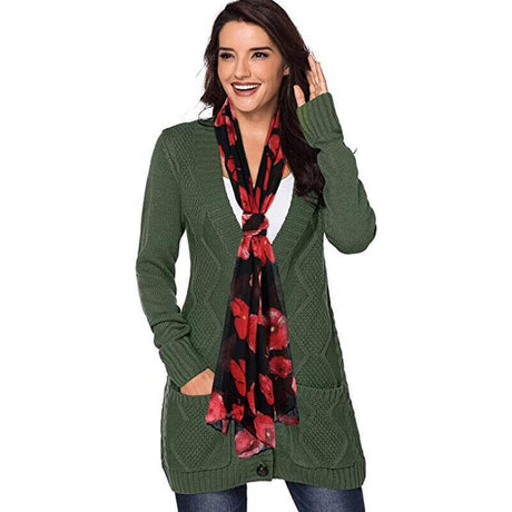 Women Ladies Poppy Print Floral Scarf Remembrance Day Poppies Scarves Wrap Shawl - Royal Blue