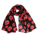 Women Ladies Poppy Print Floral Scarf Remembrance Day Poppies Scarves Wrap Shawl - Royal Blue