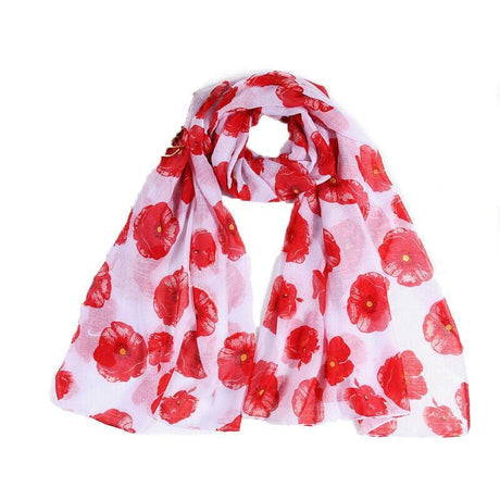 Women Ladies Poppy Print Floral Scarf Remembrance Day Poppies Scarves Wrap Shawl - Royal Blue