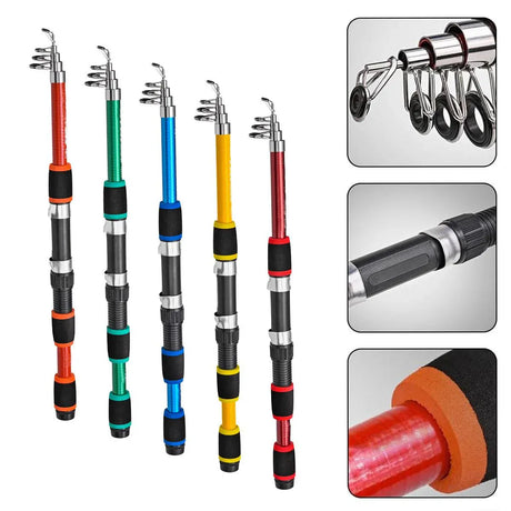Telescopic Fishing Rod Lightweight Portable Sea Casting Rod Durable Glass Steel - Red