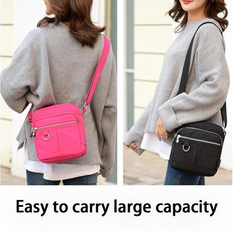 Ladies Shoulder Bag Nylon Fabric Lightweight Crossbody Small Casual Handbag - Grey