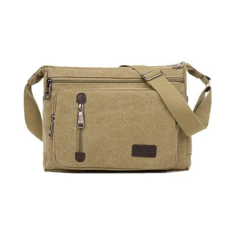 Retro Canvas Messenger Shoulder Bag for Men Travel Crossbody Satchel with Zippers - Khaki