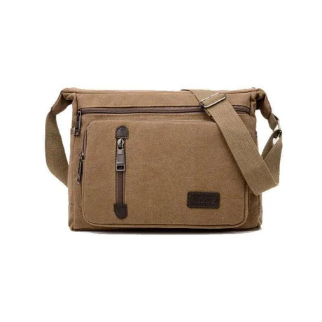 Retro Canvas Messenger Shoulder Bag for Men Travel Crossbody Satchel with Zippers - Khaki