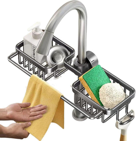 Multifunctional Faucet Shelf Kitchen Storage Sink Draining Basket Household Rack - Grey