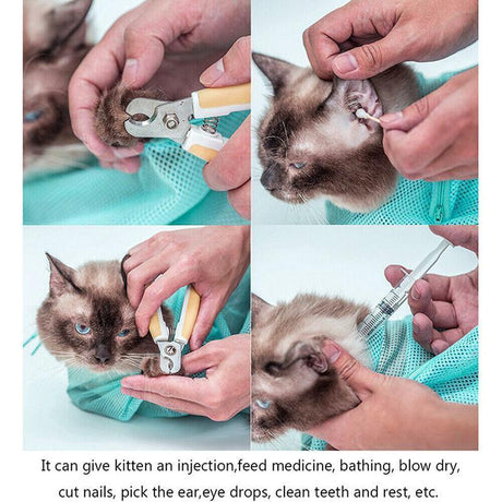 Cat Supplies Washing Bags for Pet Bathing Nail Trimm Mesh Cat Grooming Bath Bag - Grey