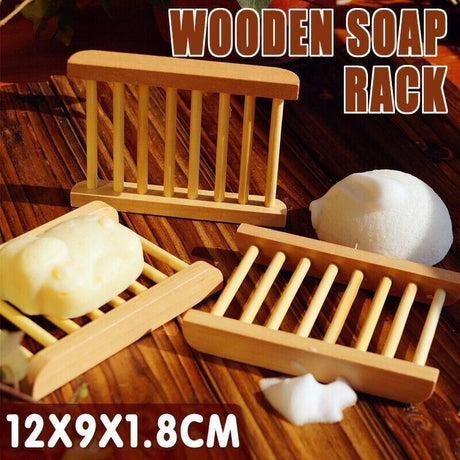 Natural Wooden Bamboo Soap Dish Tray Holder Storage Soap Rack Box