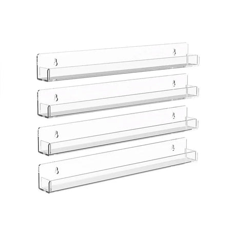 Acrylic Wall Shelves Set 4PCS Floating Display Storage Racks Clear for Home Use - Transparent