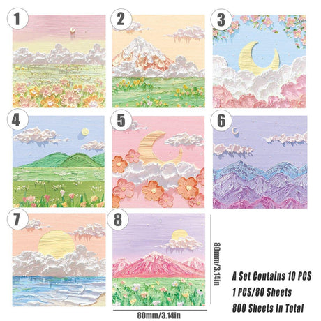 800 Sheets Colorful Oil Painting Sticky Notes Memo Pads Self-Adhesive Notes - 3#