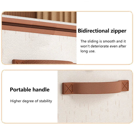 Large-Capacity Home Fabric Foldable Clothes Storage Basket with Lid for Pants - Cream