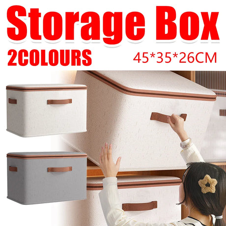 Large-Capacity Home Fabric Foldable Clothes Storage Basket with Lid for Pants - Cream
