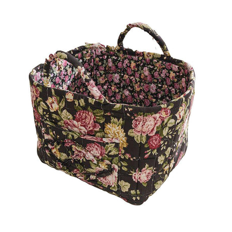 Portable Fabric Storage Basket Korean Pastoral Style Organizer for Home Sundries - Floral4
