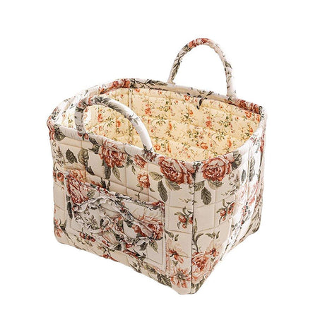 Portable Fabric Storage Basket Korean Pastoral Style Organizer for Home Sundries - Floral4