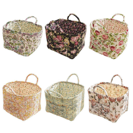 Portable Fabric Storage Basket Korean Pastoral Style Organizer for Home Sundries - Floral6