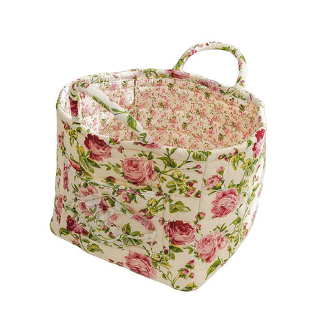 Portable Fabric Storage Basket Korean Pastoral Style Organizer for Home Sundries - Floral6