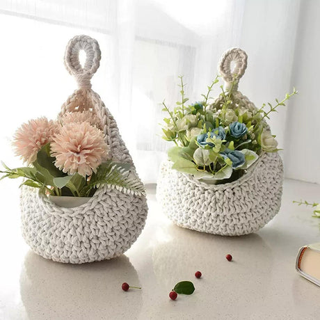 Cotton Rope Woven Storage Basket Wall Mount Fruit Vegetable Organizer Container - Max