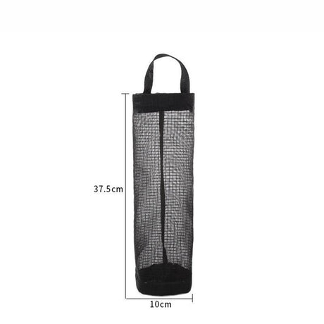 Hanging Mesh Bag Organizer Dispenser for Plastic or Trash Bags Storage Holder - Black
