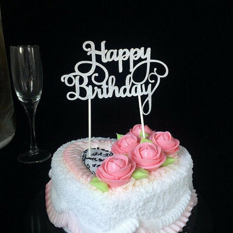 Happy Birthday Cake Topper Colour Printed Acrylic Party Decorations - Gold-Thin Line