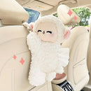 Car Tissue Box Multifunctional Hanging Drawer Box Cartoon Plush Sheep Design