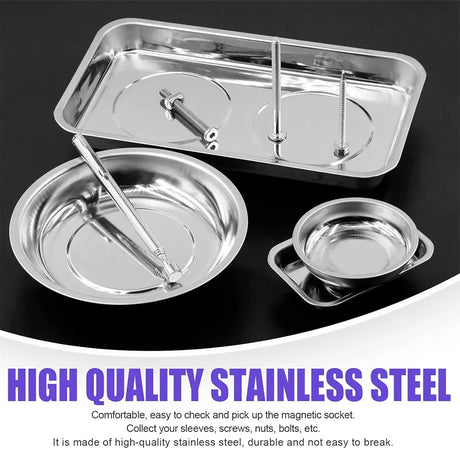 5PCS Stainless Steel Tool Tray Storage Set with Strong Iron-Grip Sturdy for Garage Workshop