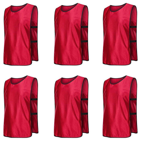 6X Sports Training Bibs Soccer Vests Group Team Bibs Basketball Cricket Football - Red-S