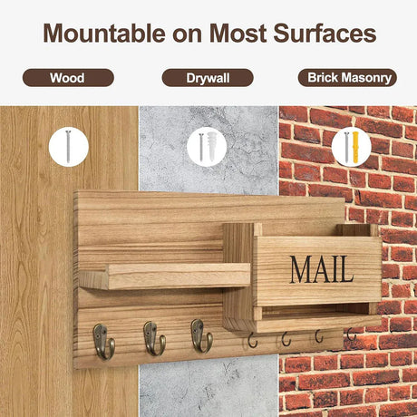 Wooden Wall Mounted Key Holder Storage Rack Door Hook Hanger Coat Rack Organizer