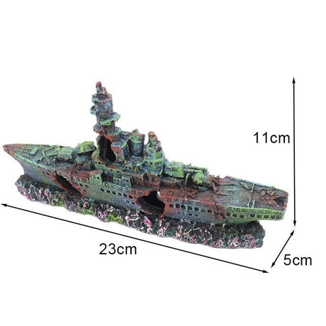 Aquarium Shipwreck Ship Fish Tank Resin Sunken Ship Fishing Hiding Pot Decor