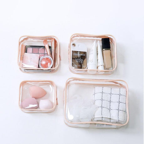 4pcs Durable PVC Cosmetic Bags Easy to Clean Multiple Sizes and Colours 9 Shades - 4pcs-Blue