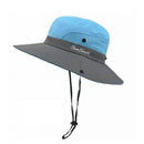 Women Wide Brim Ponytail Hat Sun Protect Visor Summer Beach Cap Anti Uv Floppy - Yellow