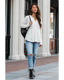 Azura Exchange Waffle Knit Half Button Henley Top