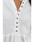 Azura Exchange Waffle Knit Half Button Henley Top