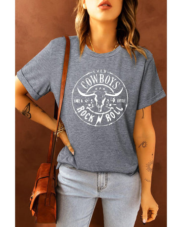Azura Exchange Steer Head Pattern Print Short Sleeve Graphic Tee