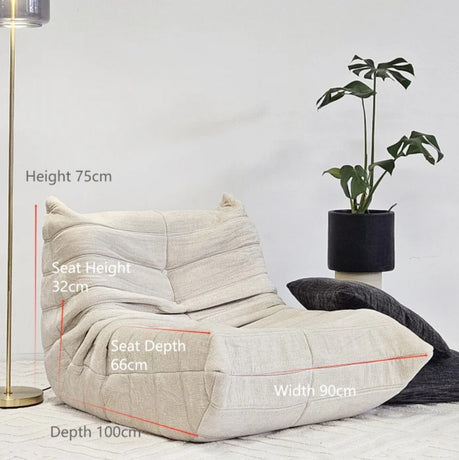 Vacuum-Packed, Comfy Mid Century Togo Lounge Sofa Modern Backrest White Corduroy Armless Retro Decorative Cozy Seat for Indoor