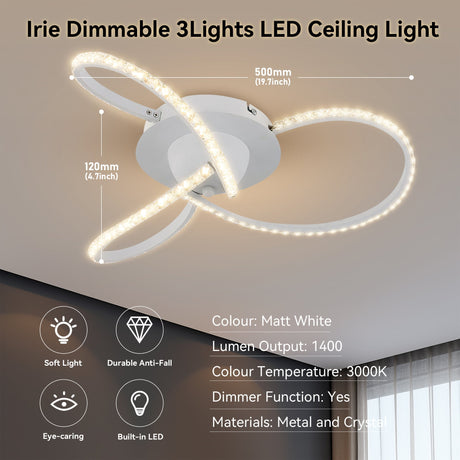 Irie Dimmable 3 Lights LED Ceiling Light - White