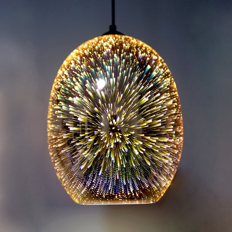 Moravian Glass Oval Pendant Light - Chrome