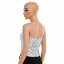 Womens SEQUIN BANDEAU CROP TOP Sparkling Sparkly Costume Tube - Silver