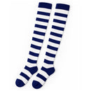 Womens Over Knee Socks Striped Thigh High Stockings Long Stretch - Blue/White
