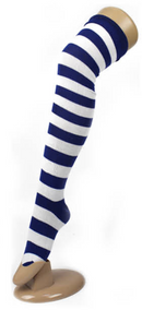 Womens Over Knee Socks Striped Thigh High Stockings Long Stretch - Blue/White