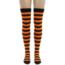 Womens Over Knee Socks Striped Thigh High Stockings Long Stretch - Orange/Black