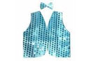 Kids Sequin Vest Bow Tie Set Costume 80s Party Dress Up Waistcoat - Sky Blue