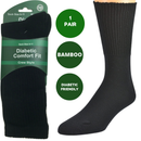 1 Pair DIABETIC BAMBOO Socks Work Socks Medical Loose Top Crew Cushion BLACK - 11-14
