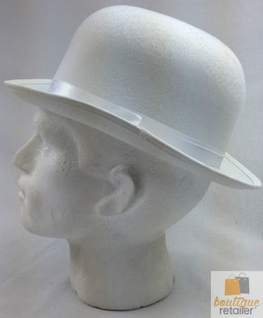 BOWLER HAT Party Vintage Costume Derby Felt Dance Halloween in White