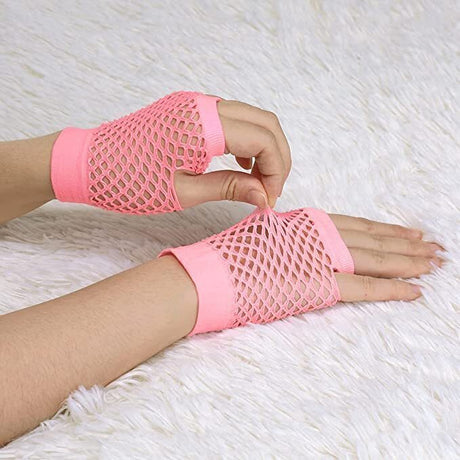 24 Pair Fishnet Gloves Fingerless Wrist Length 70s 80s Costume Party Light Pink